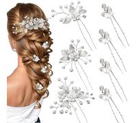 Yeomju 6 pièces épingles à Cheveux de mariée Argent Feuilles Perles Cristal Vintage Accessoires Cheveux pour Mariage Bijoux avec Strass pour mariées Demoiselles d'honneur Filles d'honneur (4 Styles)