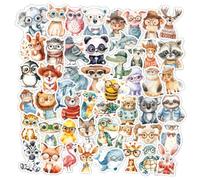 Yeomju Lot de 50 autocollants animaux imperméables et réutilisables - Convient pour ordinateur portable, valise, vélo, casque et plus encore - Avec motifs d'animaux mignons