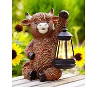 Yeomoo Décoration de vache Highland assise avec lampes solaires pour décoration de jardin et salon - Figurines de jardin amusantes en forme de bœuf des Highlands, décoration solaire, cadeau idéal pour