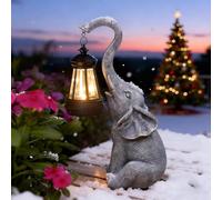 Yeomoo Elephant Decoration Statue Jardin Exterieur avec Lampe Solaire Figurine - Salon Elefante Décoration Cadeau pour Femme Homme Maman Anniversaire Decor Imperméable pour de Jardin Balcon Gris