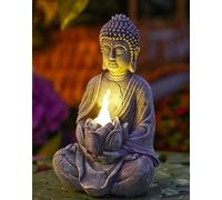 Yeomoo Figures Bouddha avec lampes solaires pour décoration salon bureau accessoires : Bouddha figurine zen jardin chambre décoration cadeaux pour femmes maman cadeau d'anniversaire résistant aux