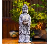 Yeomoo Figurine de Bouddha solaire - Hauteur : 36 cm - Avec LED et aspect craquelé - Grande décoration zen spirituelle pour jardin, terrasse et salon - Cadeau pour femmes, maman et homme (méditation