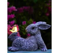 Yeomoo Figurines de lapin avec oiseau - Décoration solaire pour l'extérieur - Décoration de jardin pour l'extérieur - Cadeau amusant pour femme, maman, homme, cadeau d'anniversaire - Résistant aux