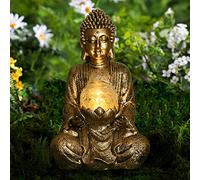 Yeomoo Meditation Statue de Bouddha Decoration Jardin Exterieur -Jardin Zen Figurine de Boudha Idee Cadeau Femme Maman,Lampe Globe Solaire avec Décoration en Verre pour Balcon,Patio,Porche l'or 26.5cm