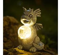 Yeomoo Statue de Dragon Décoration de Jardin Exterieur avec Boule Solaire Figurine - Drôle Dragons Décor Cadeau pour Femme Homme Maman Anniversaire Etanche Jardin des Fées Decor de Balcon Gris