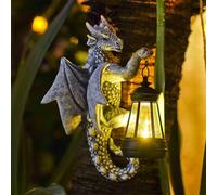 Yeomoo Statue Dragon sur Tronc d’Arbre - Lampe Solaire Décorative pour Jardin, Terrasse, Balcon - Décoration Extérieure Étanche avec LED - Cadeau Amusant pour Femme, Homme, Maman
