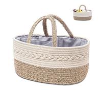 YEONHWA Boîte de rangement pour couches de bébé, panier de rangement en coton pour bébé en corde tissée, poignée portable avec grande boîte de rangement pour vestiaire, beige