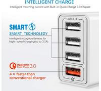 YEONPHOM Chargeur Mural Rapide USB 3.0 30W/6A 4 Ports, Adaptateur Prise Secteur Multiple Universel pour iPhone 12/11/XR/XS/X,Samsung Galaxy S21/S20/S10/S9/Note,Xiaomi