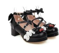 Yeooa Femmes Japonais Mariage Chaussures à Talons Doux Mignonnes Kawaii Mid Talon Mary Jane Rock Style Sweet Lace Mary Jane Girls Mignon Noir 39