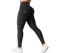 YEOREO CoreFlex Leggings de sport pour femme avec poches, taille en V, leggings de gym, rehausseur de fesses, entraînement, yoga, fitness, Noir , XS