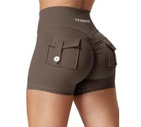 YEOREO CoreFlex Short de sport pour femme avec poches, en V, taille croisée au niveau des fesses, pour la gym, le yoga, café, S