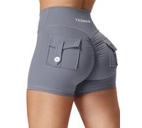 YEOREO CoreFlex Short de sport pour femme avec poches, en V, taille croisée au niveau des fesses, pour la gym, le yoga, gris, S