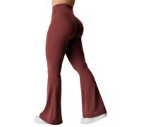 YEOREO Kalie Legging Scrunch pour femme avec jambes évasées et coutures en V au niveau de la taille - Pantalon de yoga avec contrôle du ventre - Style bootcut - Legging d'entraînement, bourgogne, L