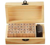 Yeory 1 Définir des Timbres de Lettres pour l'argile, Les Mini Timbres de Lettres en Bois et Le Coussin d'encre, Le numéro et l'alphabet pour la Fabrication Cartes avec pavé à Encre Noire Coffret en