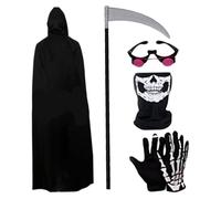 Yeory 5pcs / Set Grim Reaper Costume, Glowing Eyes Cosplay Tenues, Black effraye Halloween Costumes, S, Cosplay Tenues