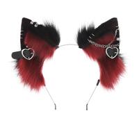 Yeory Oreilles de Loup à Fourrure à Fourrure, Bandeau d'oreilles de Chat 1pcs, Bandeau d'oreille de Chat Artificiel, Bandeau d'oreille Animal Noir et vin Rouge
