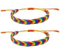 YEOVIBL Lot de 2 Bracelets Arc-en-ciel - Bracelet d’Amitié Réglable pour Femme et Homme - Bracelet Tibétain Fait Main Style Bohème - Bijou Coloré LGBTQ pour Fierté, Festivals, Été