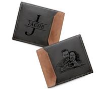 YEOVIBL Portefeuille photo personnalisé pour homme, portefeuille à deux volets en cuir avec image gravée et initiales, cadeau pour papa, mari, petit ami, fils, fête des pères, anniversaire, Noël,