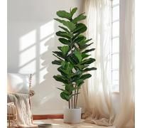 Yepdin Figuier artificiel avec 69 grandes feuilles de violon, 1,8 m - Ficus artificiel avec de grandes plantes artificielles - Faux arbres réalistes pour décoration d'intérieur, salon, intérieur et