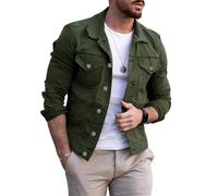 YEPREM Veste Homme Automne Couleur Unie Veste En Jean Homme Casual Revers Lumière Veste Homme Bouton Plusieurs Poches Veste Manches Longues Simplicité All-Match Homme C-Army Green L