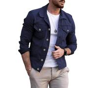 YEPREM Veste Homme Automne Couleur Unie Veste En Jean Homme Casual Revers Lumière Veste Homme Bouton Plusieurs Poches Veste Manches Longues Simplicité All-Match Homme B-Navy M