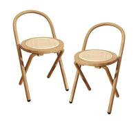 YEQING Lot de 2 Chaises Pliantes, Chaises de Salle À Manger Pliables avec Assise en Rotin Tressé, Tabouret Pliant en Bois pour Cuisine, Salon et Balcon(Natural)