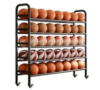 YEQING Support de Basketball Robuste À 5 Niveaux, Étagère de Rangement pour Équipements Sportifs avec roulettes Verrouillables, Grande Capacité pour Ballons/haltères(Black,123x35x155cm)