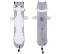 Yeqivo Chat Peluche Longue Oreiller Mignon Animal Doux, Violet Chaton Peluche pour Petite Amie (110CM,Gris)