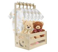 Yeqqzq Armoire en bois pour fête prénatale avec 5 crochets, panier pour vêtements de bébé, panier de rangement décoratif, cadeau personnalisé pour nouveau-né, garçon, fille, nouveau parent