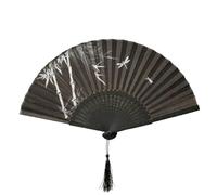 YEQUKK 1 PCS Éventail Pliant avec Frange Style, Éventails à Main Portables, Éventail Classique, Petit Eventail Pliable de Poche Eventail Chinois pour Mariage Fête Cadeau Performances Décoration, Noir2