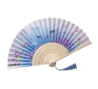 YEQUKK 1 Pièces Éventails Pliants, Eventail Mariage, Éventail à Main Élégant avec Pompon, éventail pliable chinois vintage, Eventails à Main Portables de Fleurs pour Decoration Mariage Fête, Style18