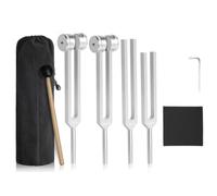 yeraa Ensemble de Diapasons pour la Guérison (128 Hz, 136,1 Hz, 256 Hz, 384 Hz) avec Marteau Réflexe, Instruments de Thérapie Sonore des Chakras