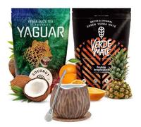 Yerba Mate 1 kg Kit Verde Mate The Fruité Coconut, Frutos Tropicales Orange Non Fumé + Marron Calebasse Mate 400 ml + Bombilla