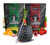 Yerba Mate 1kg Kit Mate The Guarani Exotic Rain Guarana Non Fumé 2 x 500g + Noir Calebasse Mate 400ml Bombilla