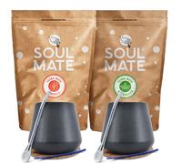 Yerba Mate Bio 1kg Fruité Kit SOUL MATE Organic Guarana Sin Humo Organica 2 x 500g + 2 x Calebasse Mate Noir 300 ml + Bombilla