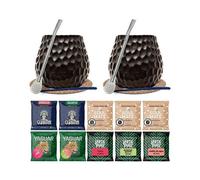 Yerba Mate Bio Kit Marron Calebasses Mate Rayon de miel 400 ml x2 + Échantillons de Yerba Mate 10x 50 g + Bombilla x2