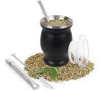 Yerba Maté en Acier Inoxydable - Double paroi isolée Mate de calebasse, Kit Bombilla Maté - avec 2 Bombillas et 1 Pinceau, Tasse Maté Ensemble pour Yerba Mate Boire (Carreau Noir)