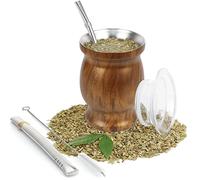 Yerba Maté en Acier Inoxydable - Double paroi isolée Mate de calebasse, Kit Bombilla Maté - avec 2 Bombillas et 1 Pinceau, Tasse Maté Ensemble pour Yerba Mate Boire (Marron)