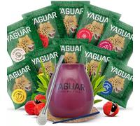 Yerba mate ensemble d'échantillons avec accessoires | Yerba mate Yaguar | Calebasse, yerba mate bombilla | 10x50g | Yerba mate du Brésil | Caféine naturelle | 500g | 0,5kg