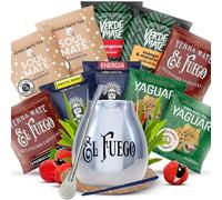 Yerba mate ensemble d'échantillons avec accessoires | Yerba mate Yaguar, Verde Mate, Soul Mate, Guarani, El Fuego | Calebasse, yerba mate bombilla | 10x50g | Caféine naturelle | 500g | 0,5kg