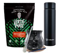 Yerba Mate Kit + Verde Mate Ashwagandha 500g + Thermos Led 480 ml + Noir Marbré Calebasse Mate 350 ml et Bombilla