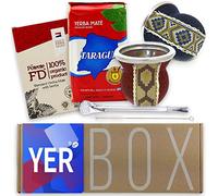 Yerba Maté Kit Yerbox : Fede Rico Potente aux herbes 250g + Taragui Traditionnel 250g |Сalebasse (tasse maté) en verre/cuir (bleu, rouge) - 2x calebasse | 2x bombilla en acier inoxydable