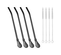 Yerba Mate Lot de 4 cuillères filtrantes amovibles en acier inoxydable et 4 brosses de nettoyage, pailles Bombilla réutilisables, agitateur en métal pour café, thé, cocktail (noir)