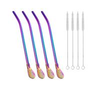 Yerba Mate Lot de 4 cuillères filtrantes amovibles en acier inoxydable et 4 brosses de nettoyage, pailles Bombilla, bâtonnets mélangeurs réutilisables, agitateur en métal pour café, thé, cocktail (coloré)