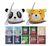 Yerba maté set pour deux avec accessoires 10x50g - Yaguar, Verde Mate, Soul Mate, Guarani, El Fuego, Rio Parana, Calebasse, bombilla et accessoires, Caféine naturelle