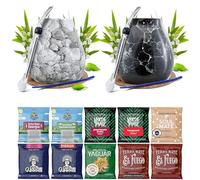 Yerba maté set pour deux avec accessoires | Yerba maté Yaguar, Verde Mate, Soul Mate, Guarani, El Fuego, Rio Parana | Calebasse, bombilla et accessoires | 10x50g | Caféine naturelle | 500g | 0,5kg