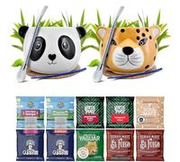 Yerba maté set pour deux avec accessoires | Yerba maté Yaguar, Verde Mate, Soul Mate, Guarani, El Fuego, Rio Parana | Calebasse, bombilla et accessoires | 10x50g | Caféine naturelle | 500g | 0,5kg