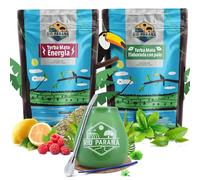 Yerba maté set Rio Parana avec accessoires | Energia et Elaborada con Palo | Calebasse, bombilla et accessoires | Yerba maté argentin | Caféine naturelle | 2x500g | 1kg