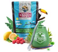 Yerba maté set Rio Parana Energia avec accessoires | Yerba maté avec guarana | Calebasse, bombilla et accessoires | Yerba maté argentin | Caféine naturelle | 500g | 0,5kg