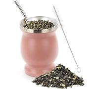 Yerba Mate Tasse Bombilla | Gourde Yerba Mate de 237 ml | Paille Bombilla incurvée en acier inoxydable et brosse de nettoyage facile L à double paroi | Gourde Yerba Mate facile à nettoyer (rose)